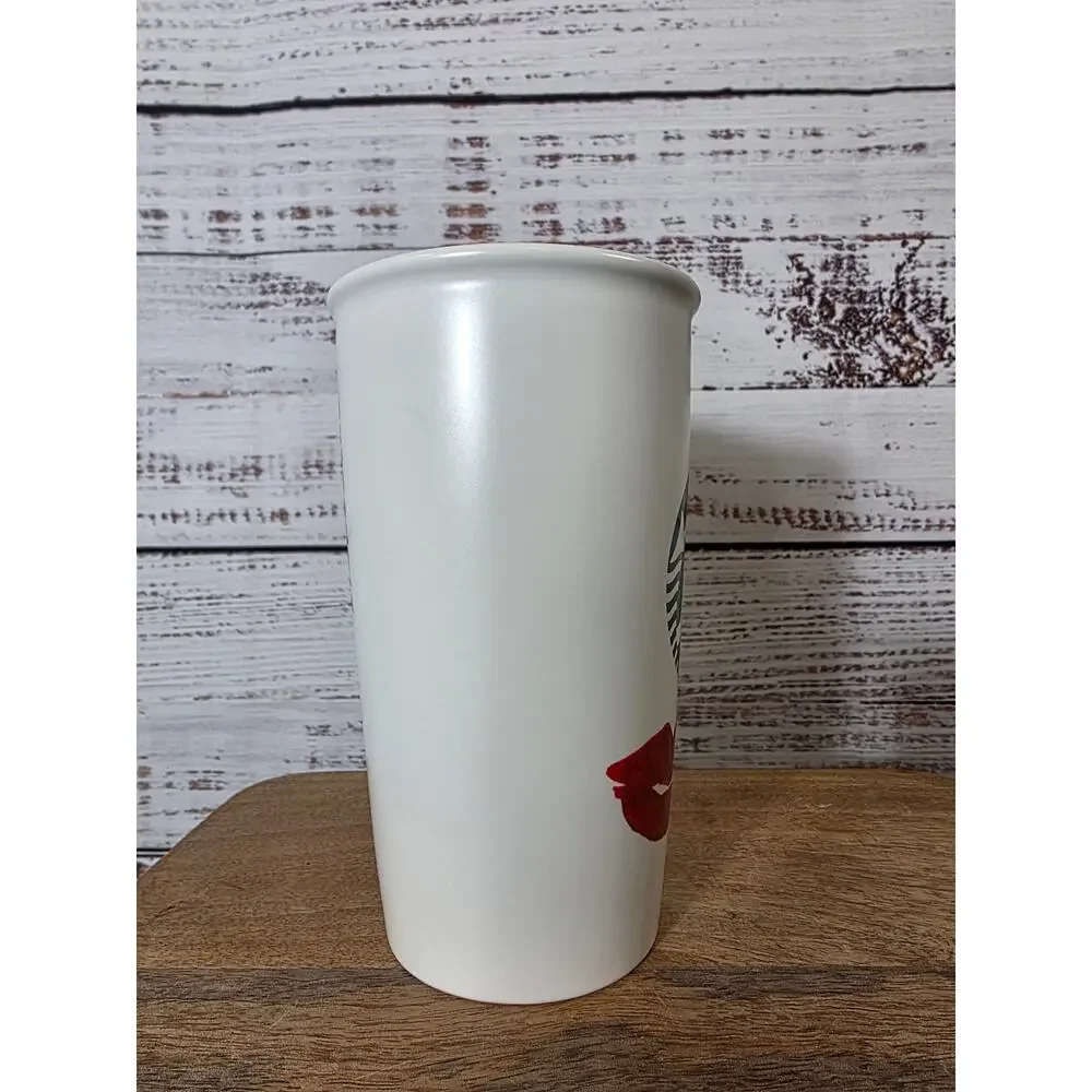 Starbucks 2015 Red Lips XOXO Logo Ceramic Coffee Mug 12 oz Tumbler with Lid